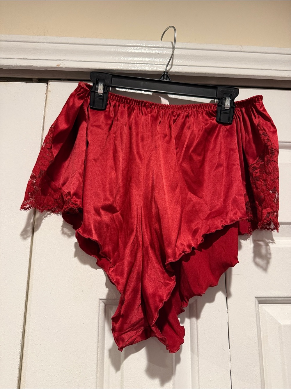 Auden Red Satin Lace-Trim High-Waist Briefs